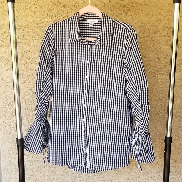 Calvin Klein Bell-Sleeve Gingham Blouse Size M - Picture 14 of 15